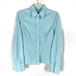 J McLaughlin Blue Shirt‎ Button Front Collared Long Sleeve Cotton Sz 4 Women's